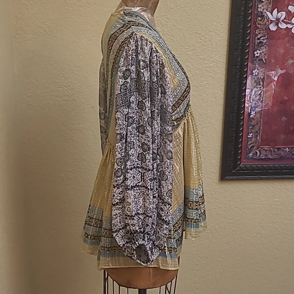 Womens Free People Aliyah Printed Metallic Sheer Boho Tunic Top Size XS - Picture 6 of 10